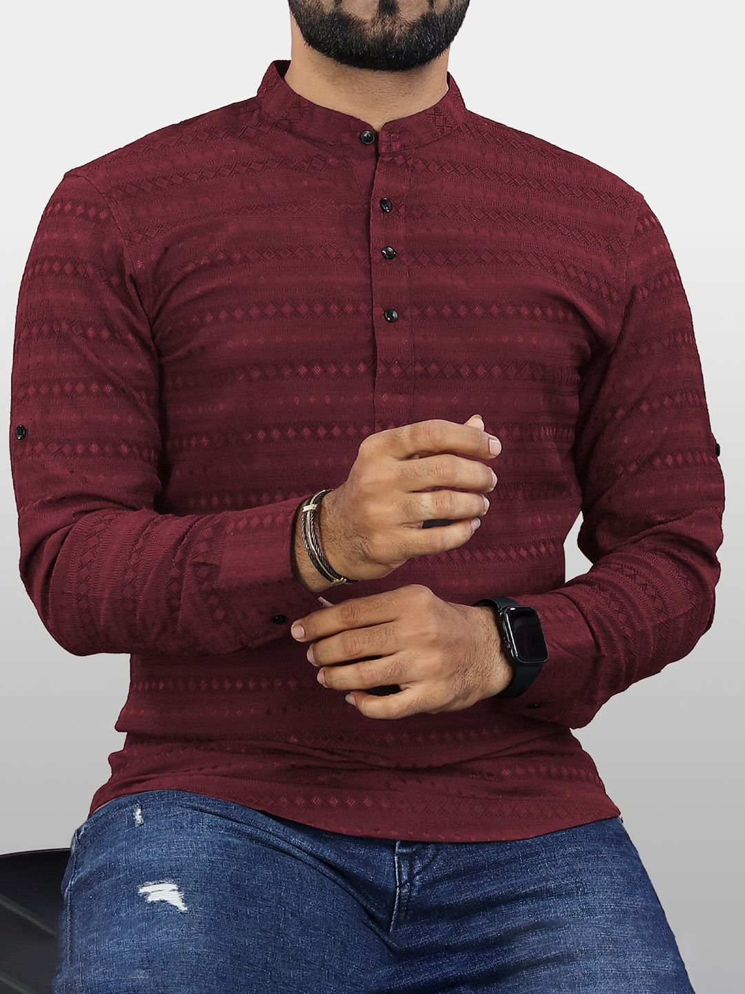 VeBNoR Men Thread Work Dobby Kurta-picture-29