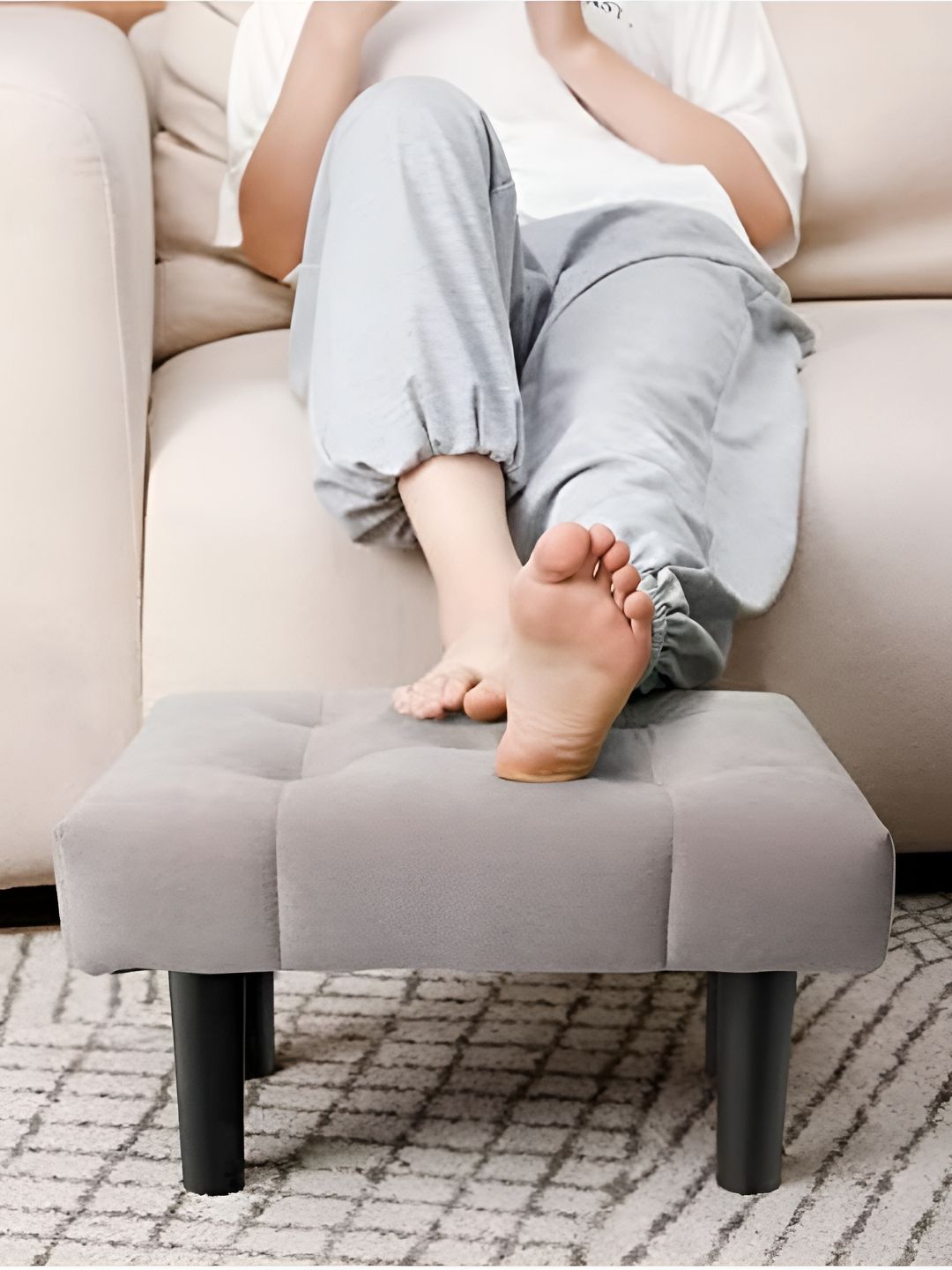Torque Grey-Colored & Black With Fiber Legs Rectangle Ottoman-picture-45