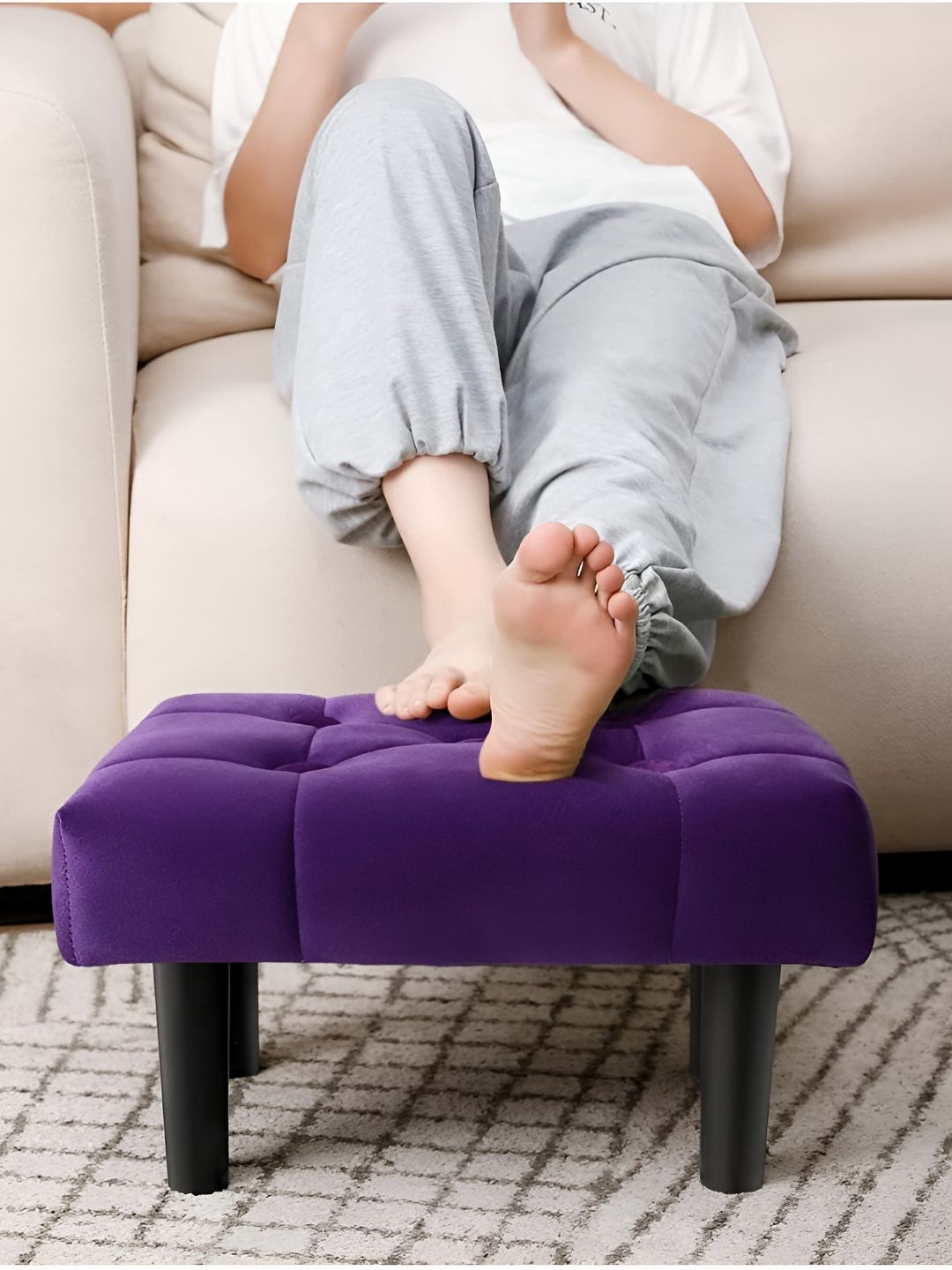 Torque Purple-Colored & Black With Fiber Legs Rectangle Ottoman-picture-58