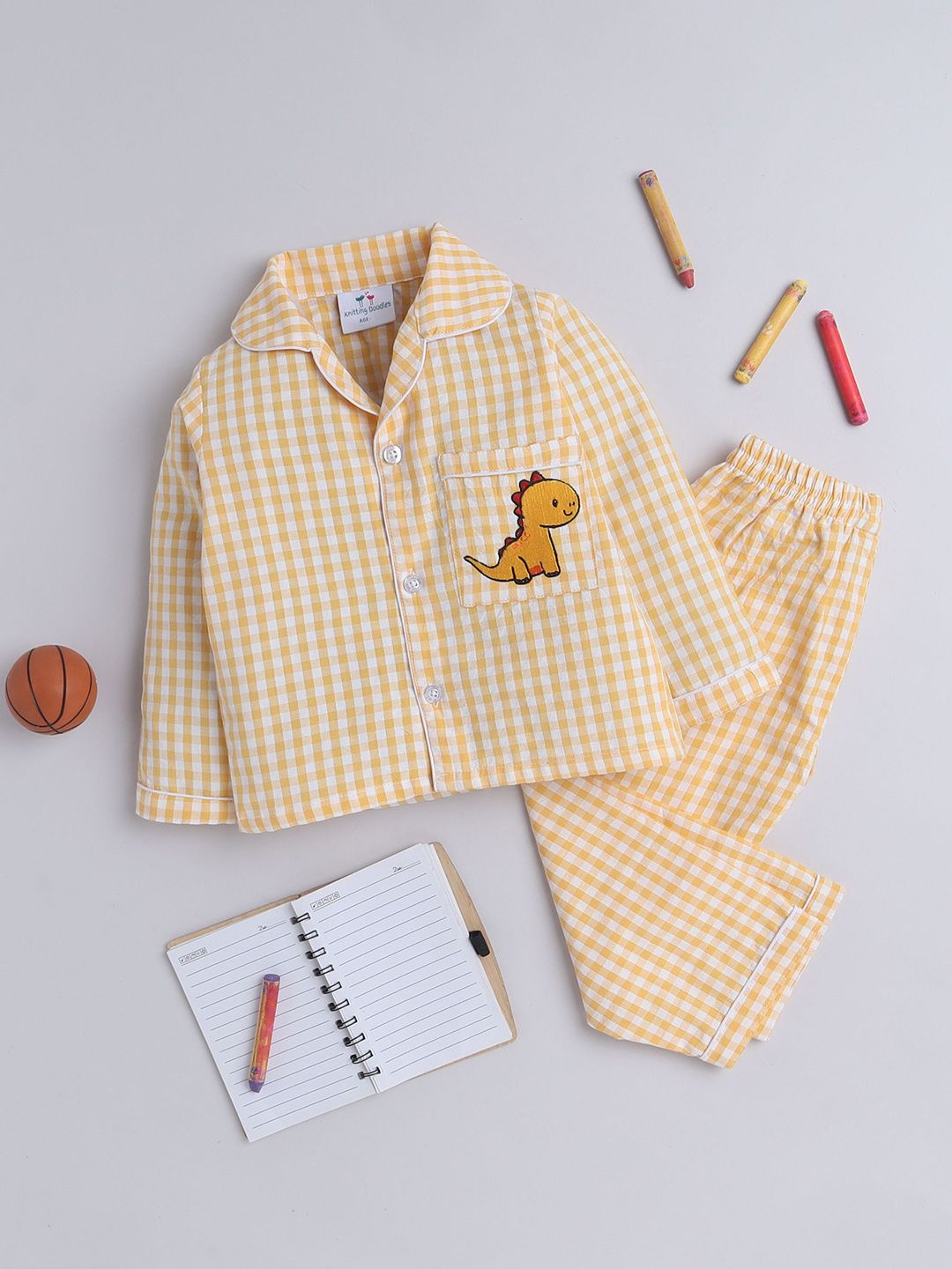 Knitting Doodles Unisex Kids Checked Night suit-picture-19