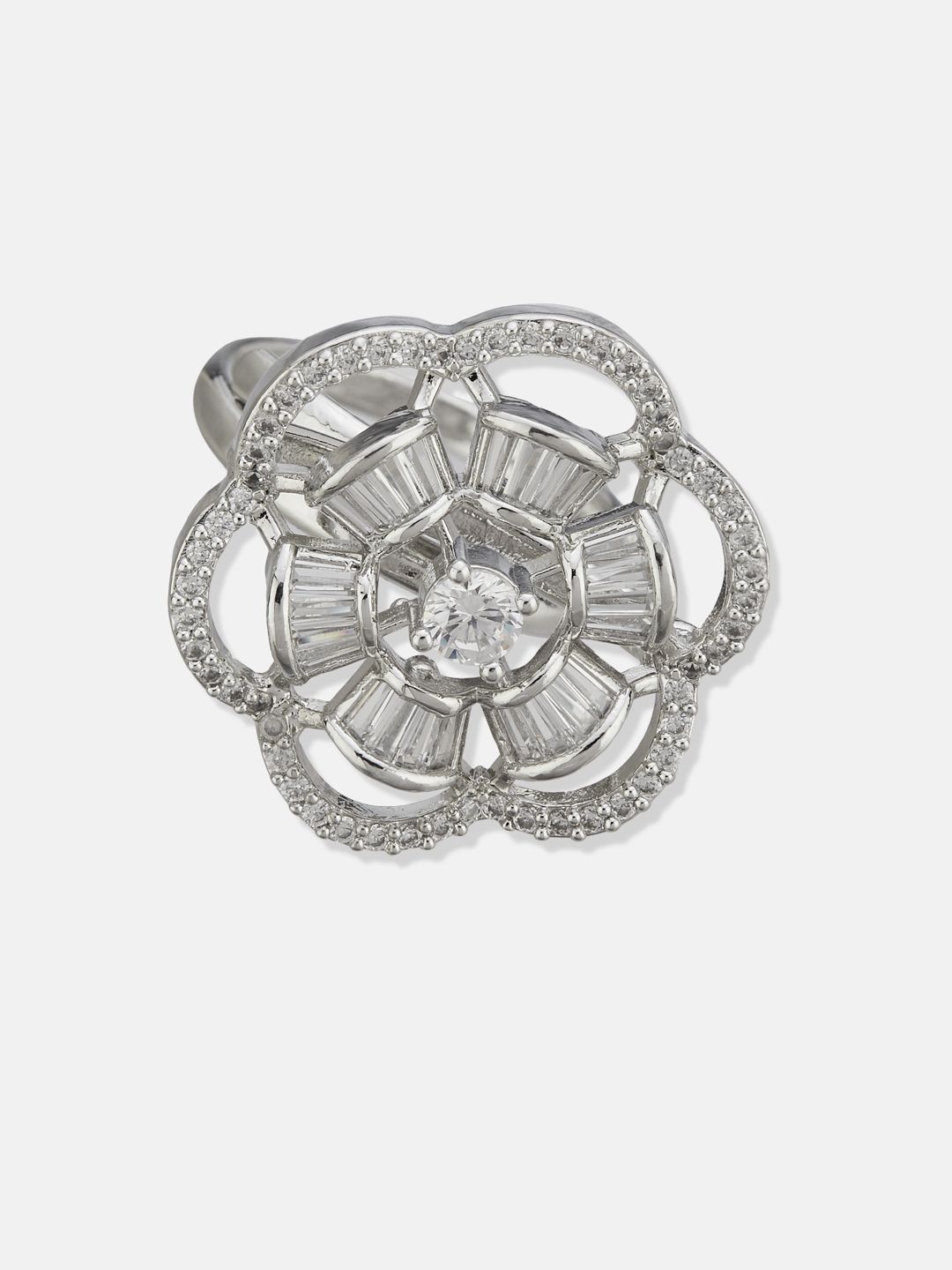 ATIBELLE Silver Plated CZ Stone Studded Finger Ring