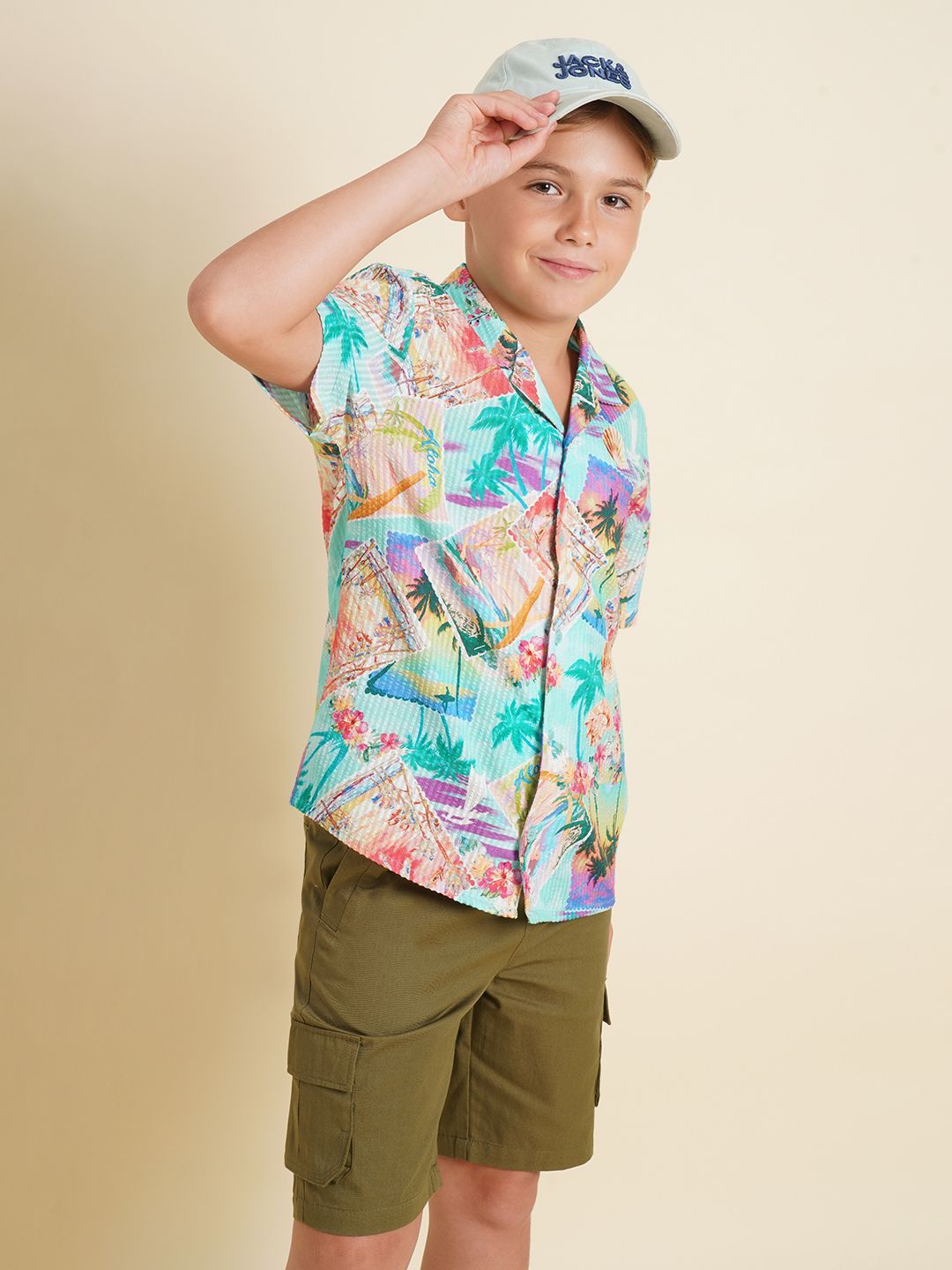 Jack & Jones Junior Boys Cuban Collar Graphic Printed Cotton Casual Shirt-picture-57