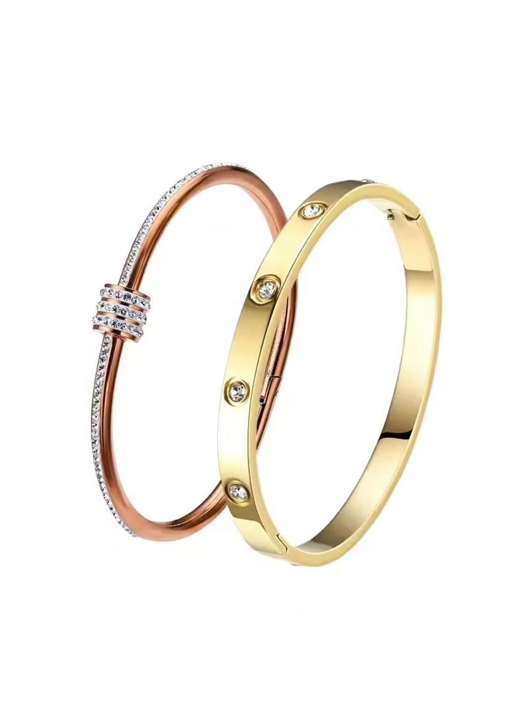 DressBerry Women 2 American Diamond Rose Gold-Plated Bangle-Style Bracelet-picture-21