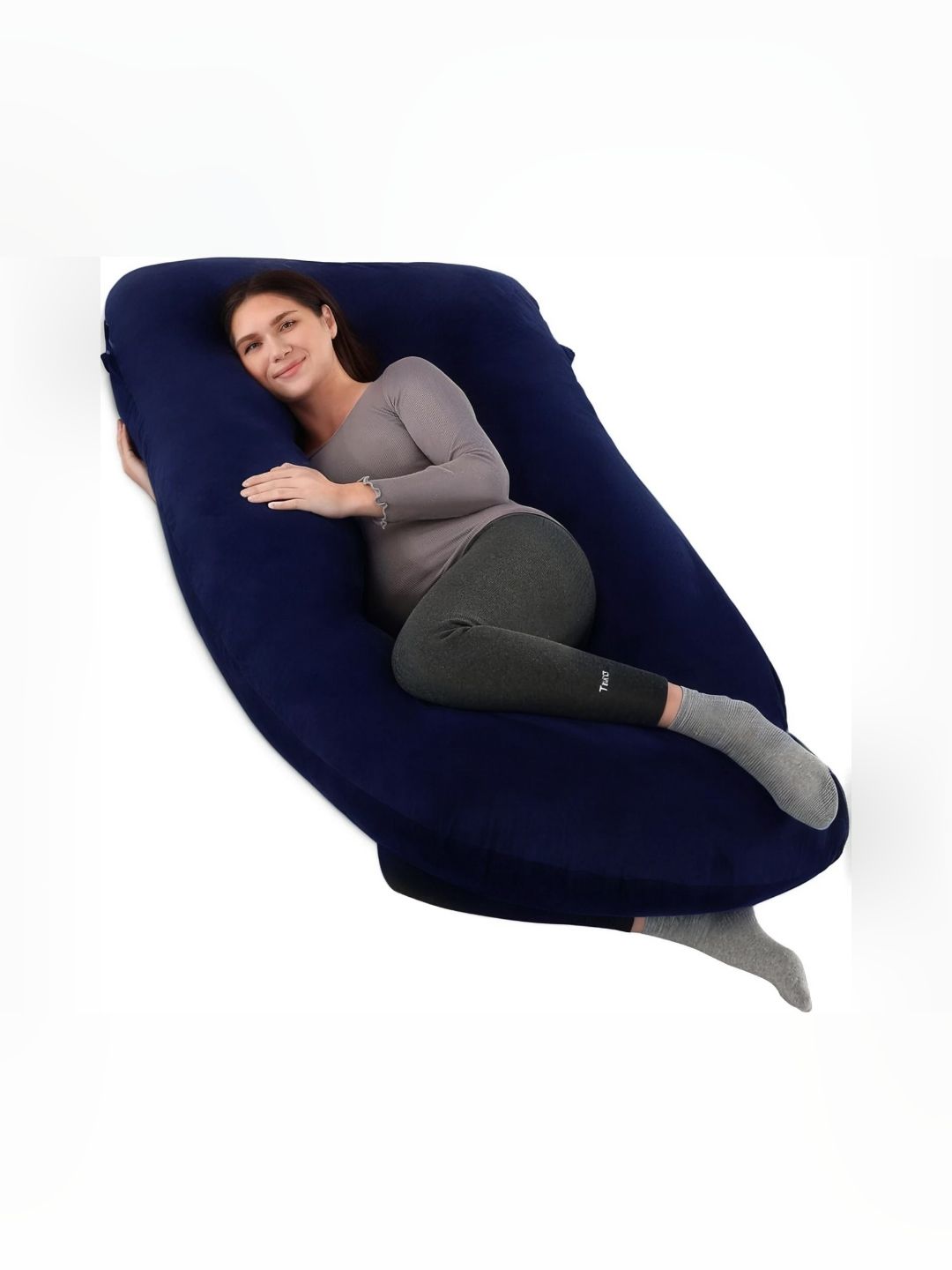 Pum Pum Navy Blue Fibre Filled Faux Velvet Ultra Soft Hollow U Shaped Maternity Pillow-image-37