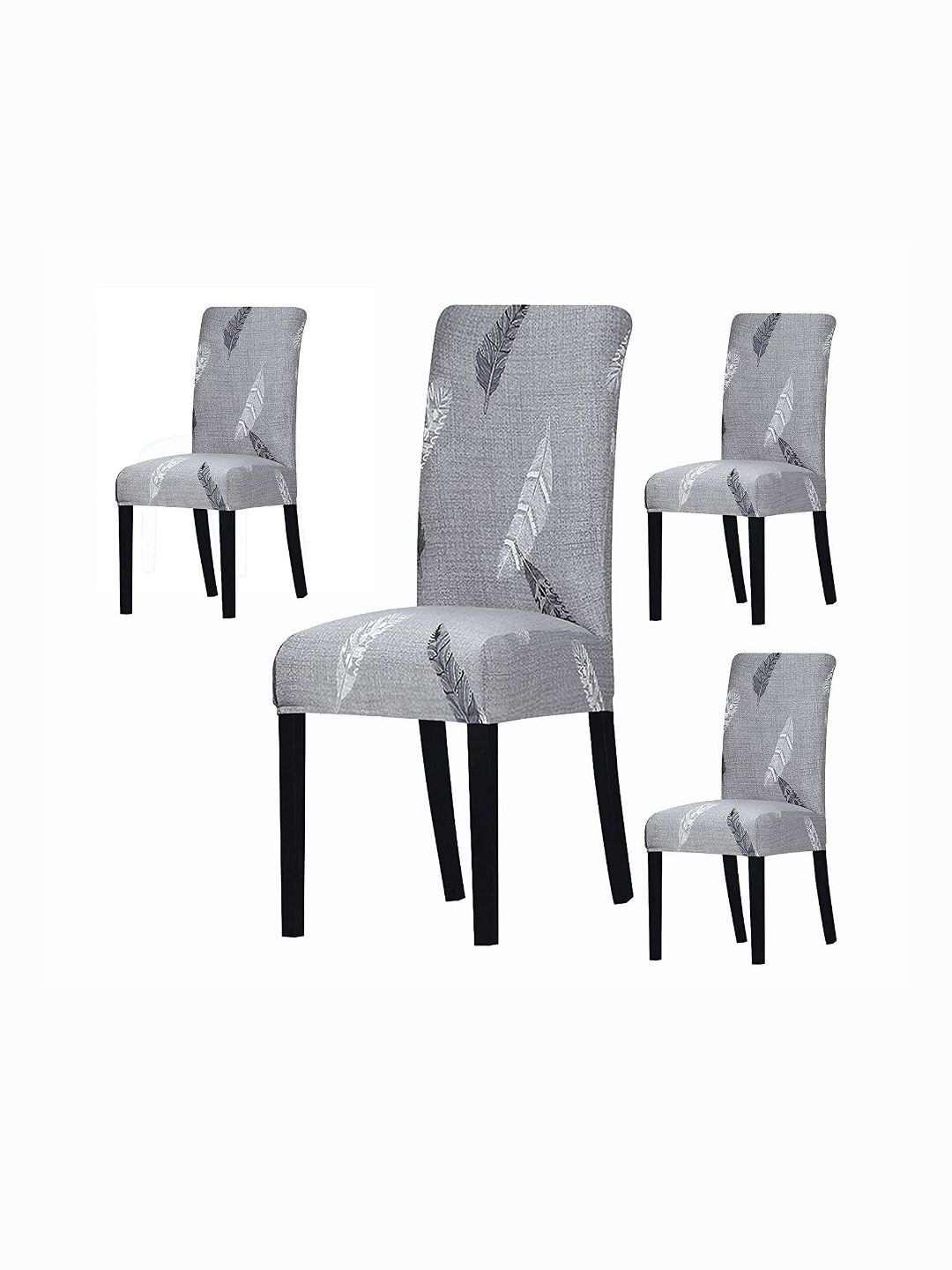 FAVRIA 4 Pieces Black & Grey Floral Printed Stretchable Dining Chair Covers-picture-14