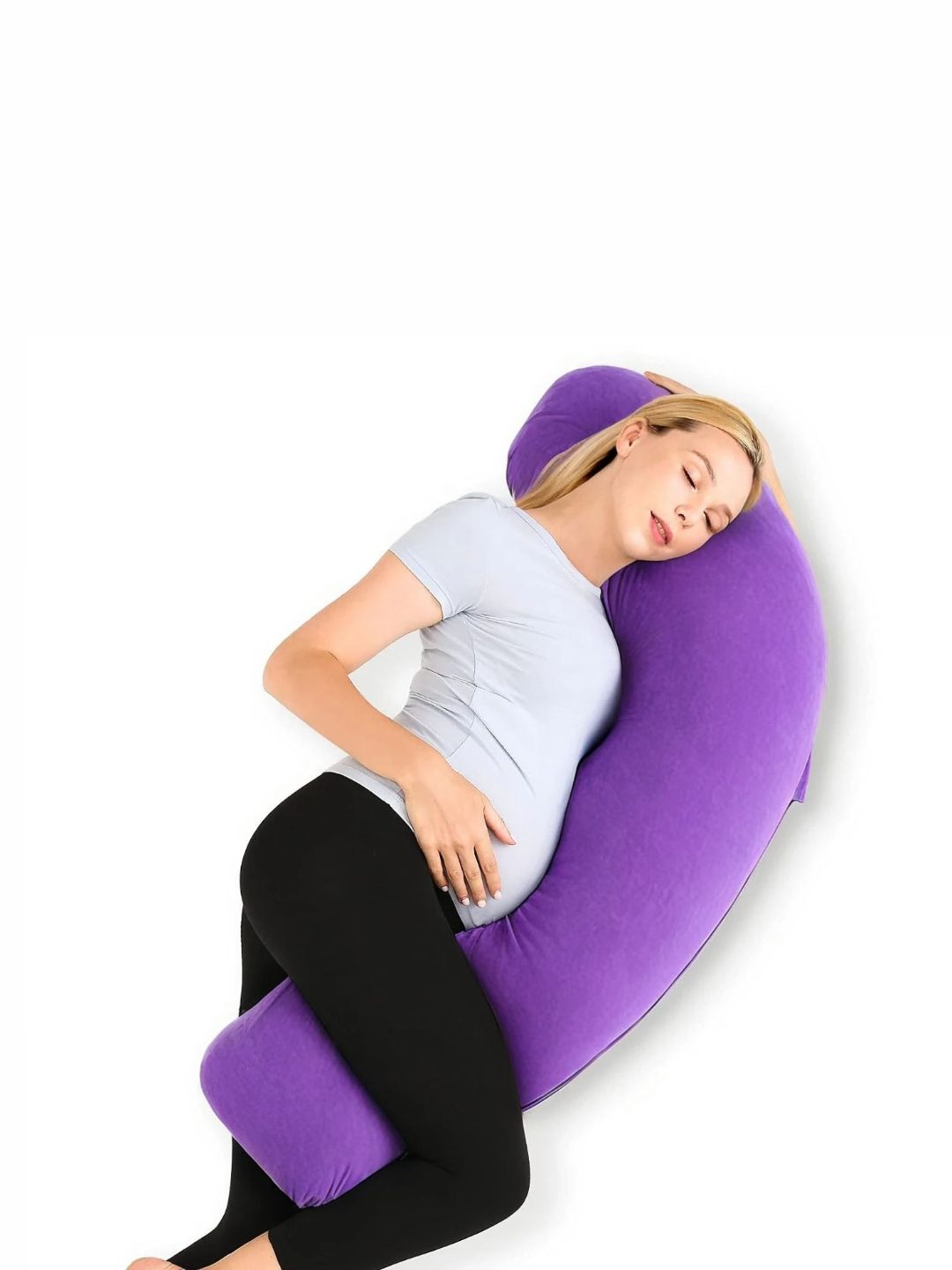 Pum Pum Purple Fibre Filled Faux Velvet Ultra Soft J Shaped Maternity Pillow-picture-11