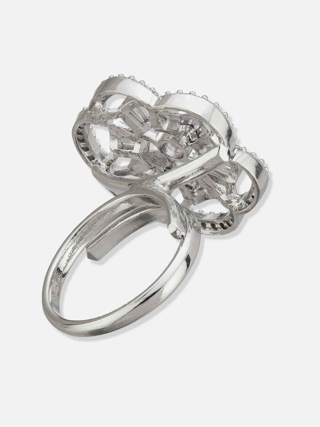 ATIBELLE Silver Plated CZ Stone Studded Finger Ring