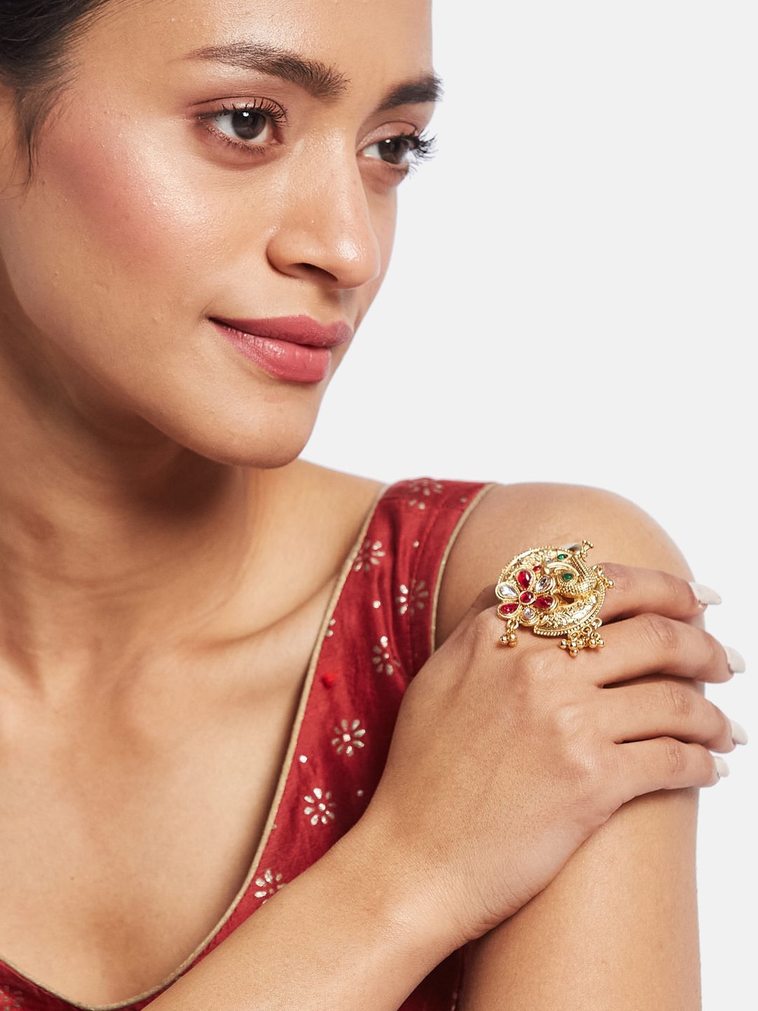 ATIBELLE Gold Plated Kundan Stone Studded Finger Ring