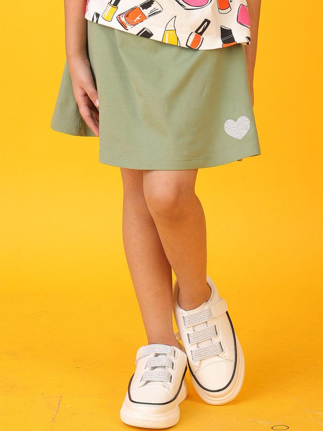 Anthrilo Olive Silver Heart Girls Skirt-picture-27