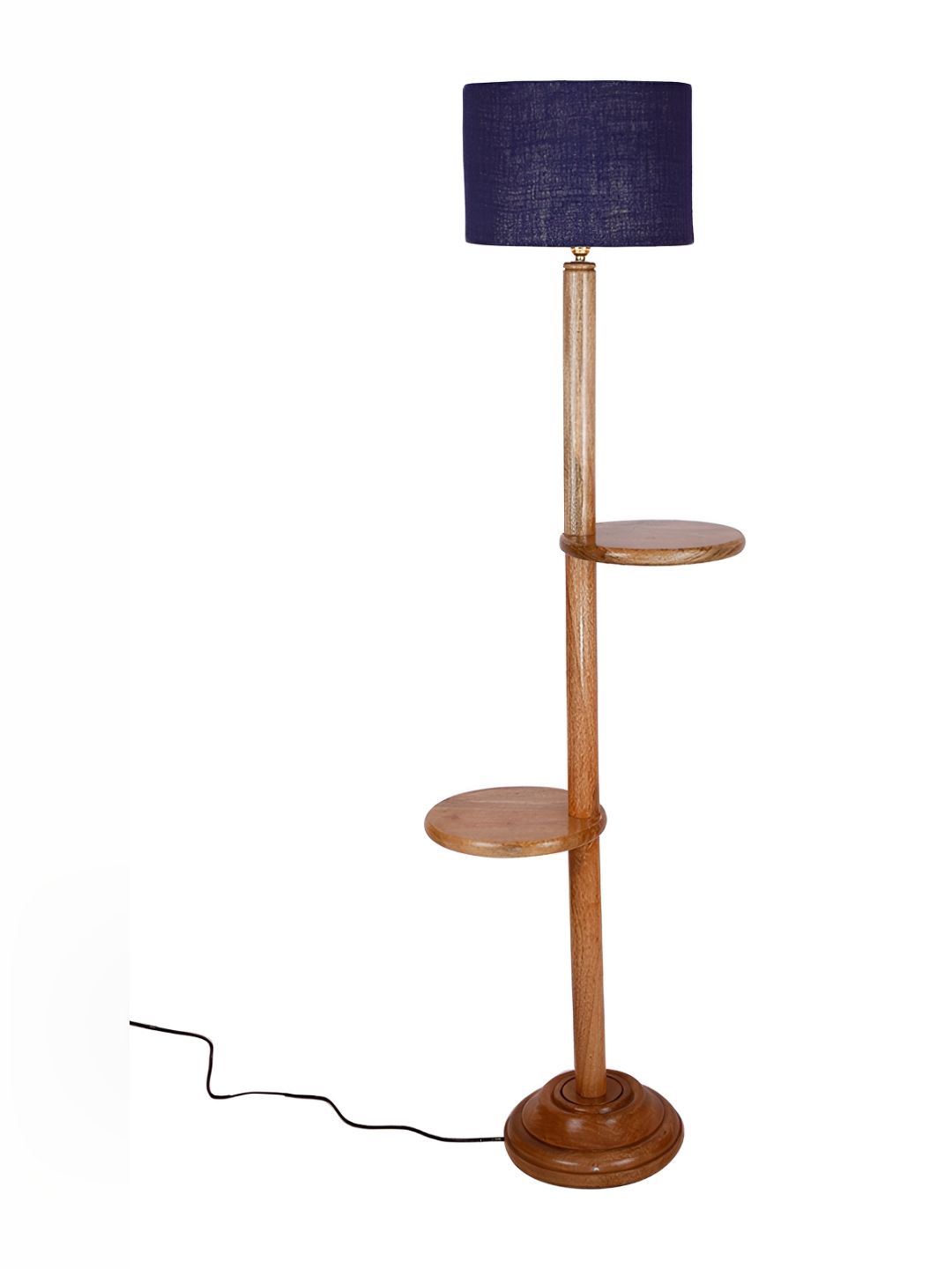 Devansh Blue & Brown Drum Wooden Shelf Floor Lamp-picture-44