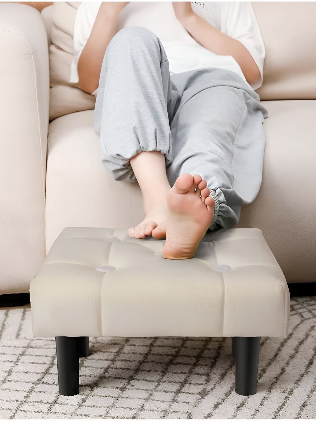 Torque Off-White-Colored & Black With Fiber Legs Rectangle Ottoman-image-12