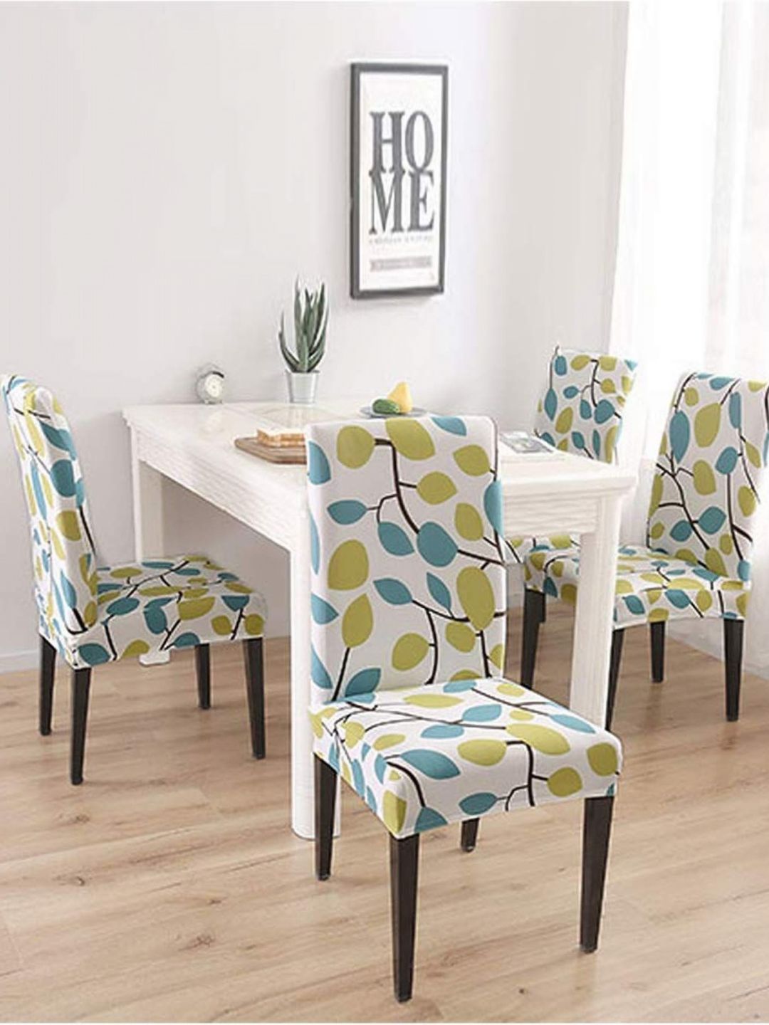 FAVRIA White & Blue 4 Pieces Floral Printed Stretchable Dining Chair Covers-picture-15