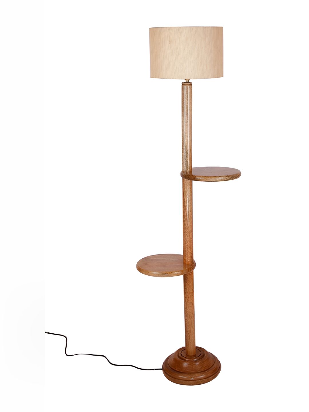 Devansh White& Brown Drum Wooden Shelf Floor Lamp-picture-40