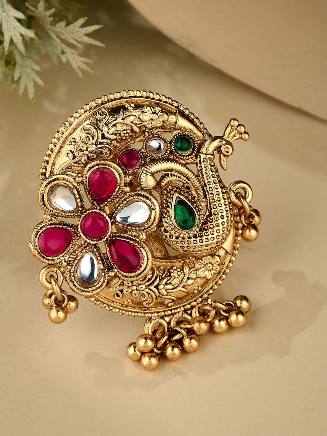 ATIBELLE Gold Plated Kundan Stone Studded Finger Ring