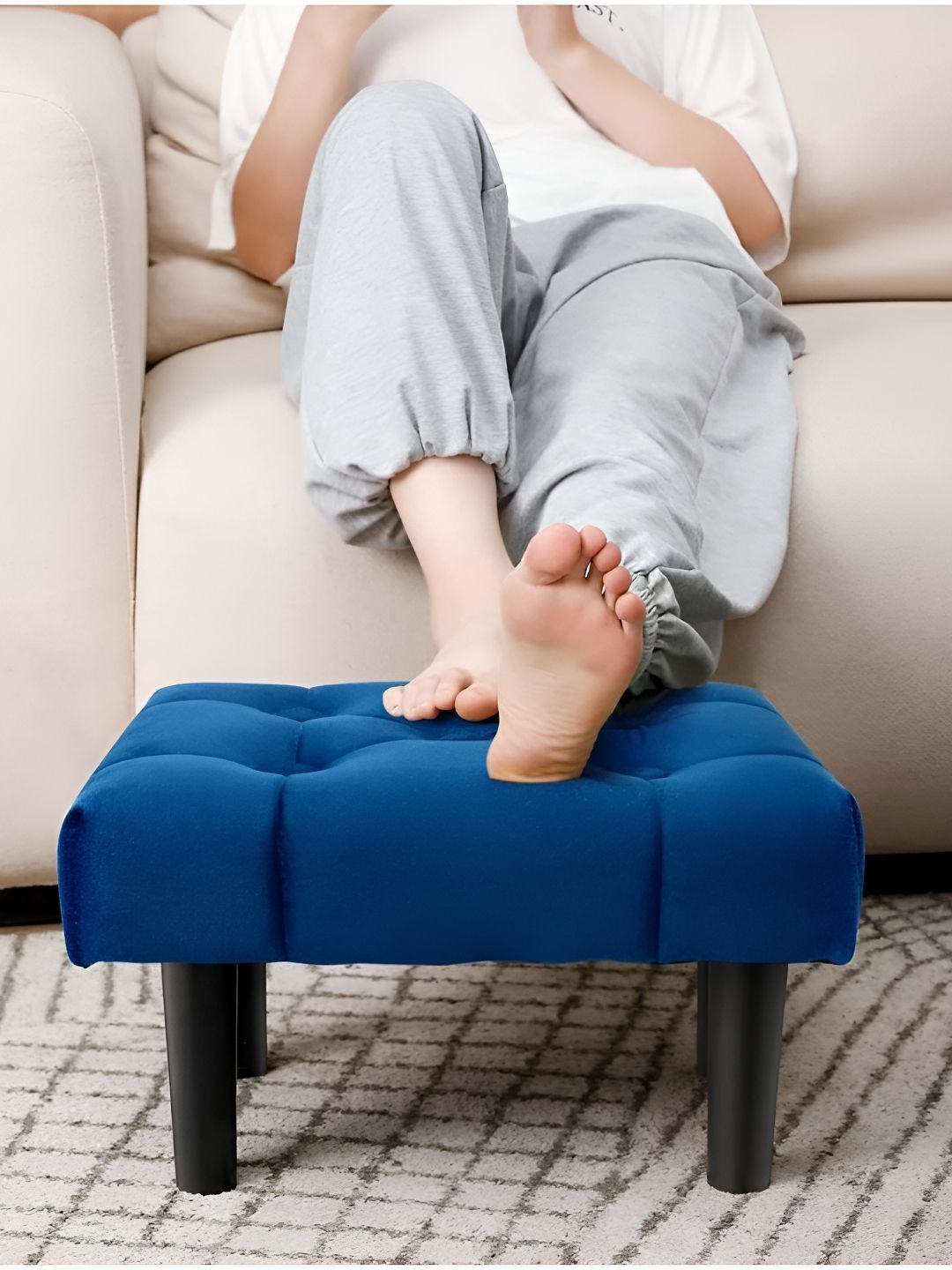 Torque Blue-Colored & Black With Fiber Legs Rectangle Ottoman-picture-12
