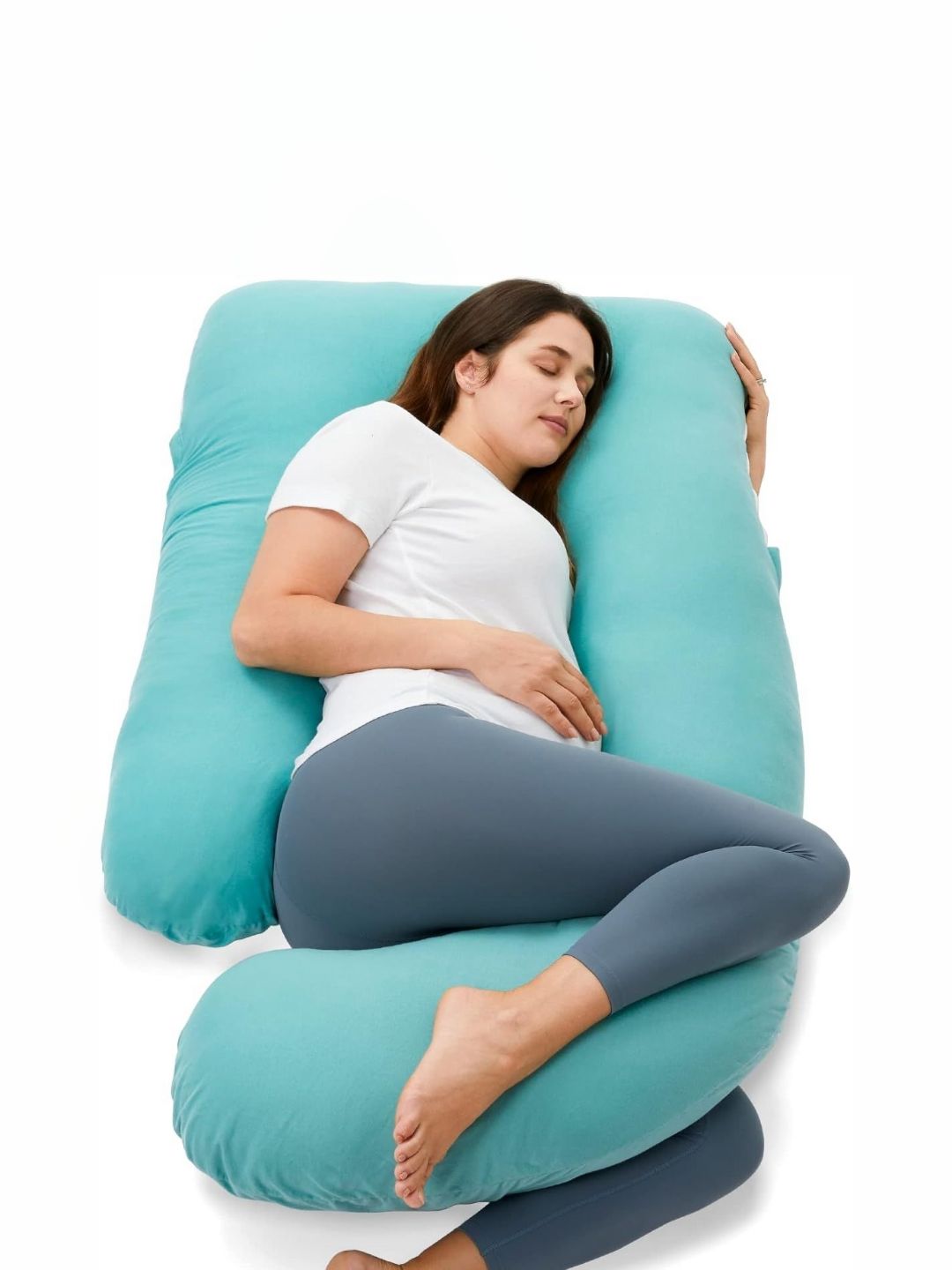 Pum Pum Turquoise Blue Fibre Filled Faux Velvet Ultra Soft Hollow UShaped Maternity Pillow-image-12