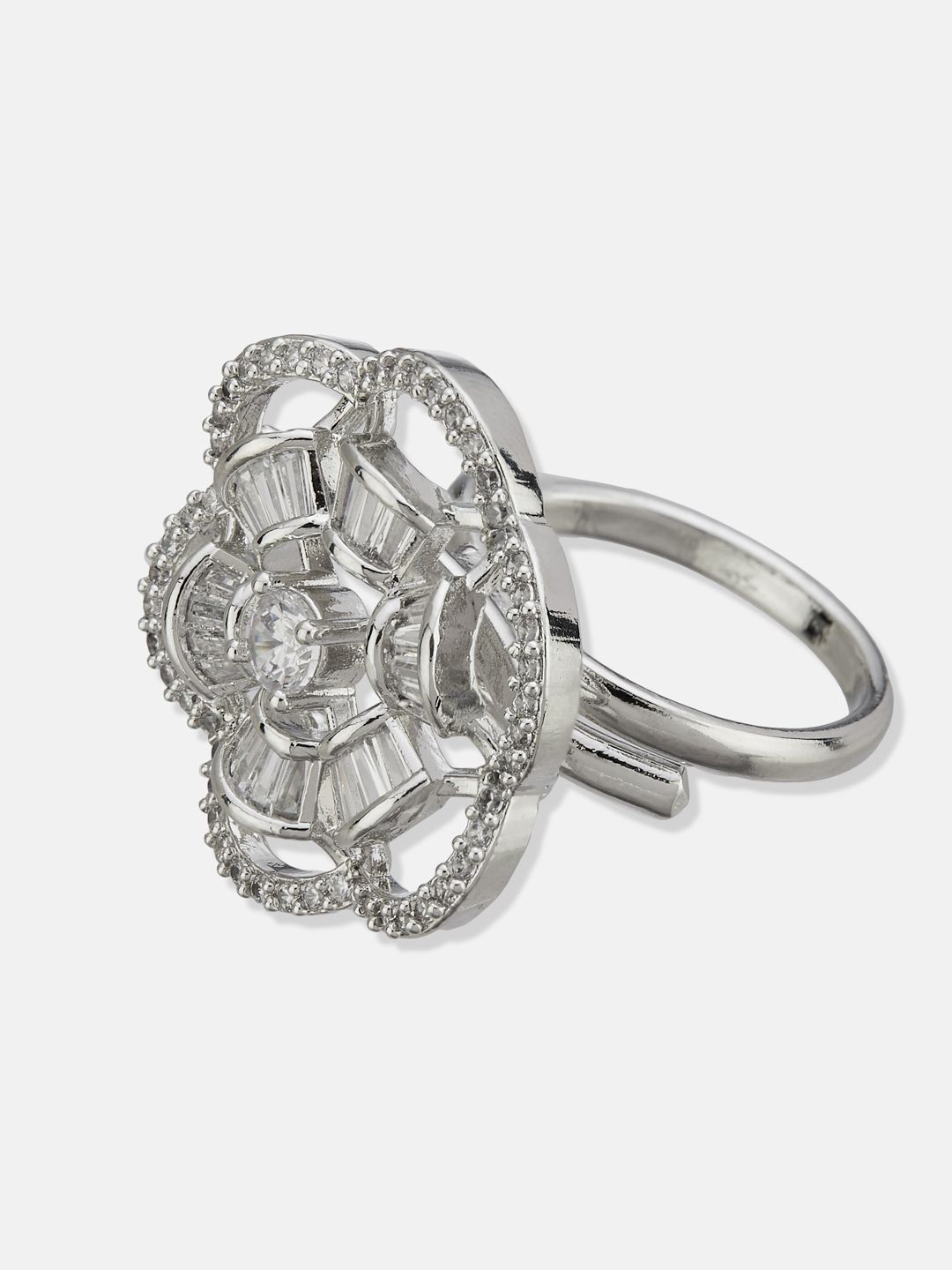 ATIBELLE Silver Plated CZ Stone Studded Finger Ring