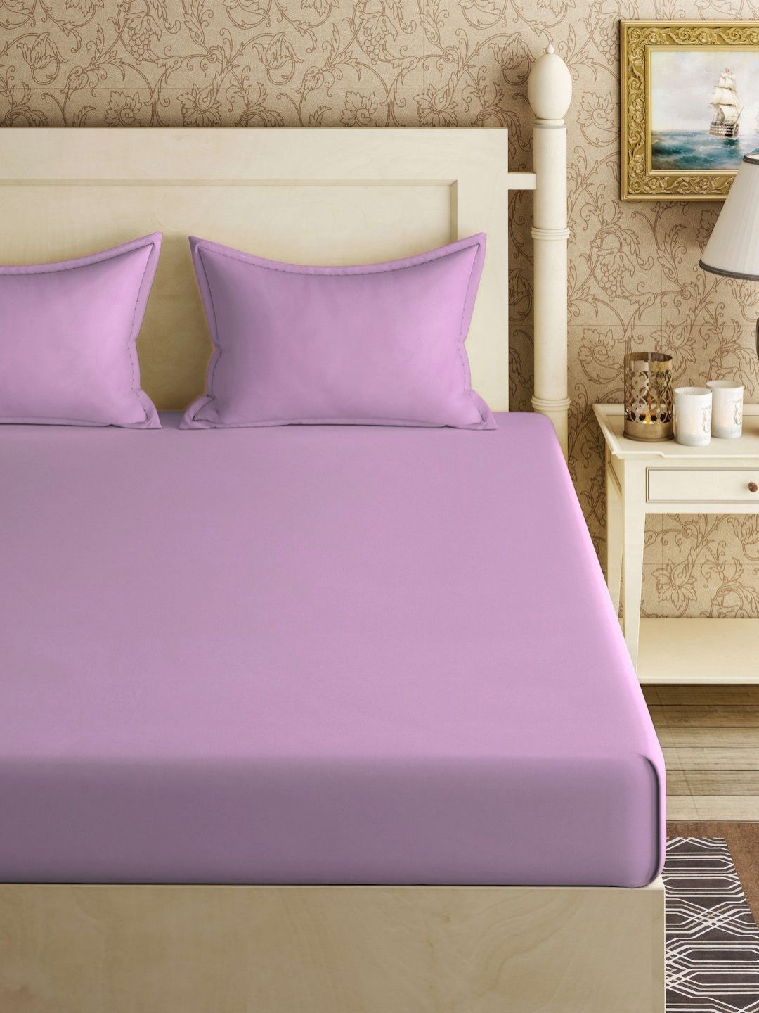 Myntra Elegant Homes Purple 300 TC Fitted King Double Bedsheet Set 2.50m x 2.25m-picture-31