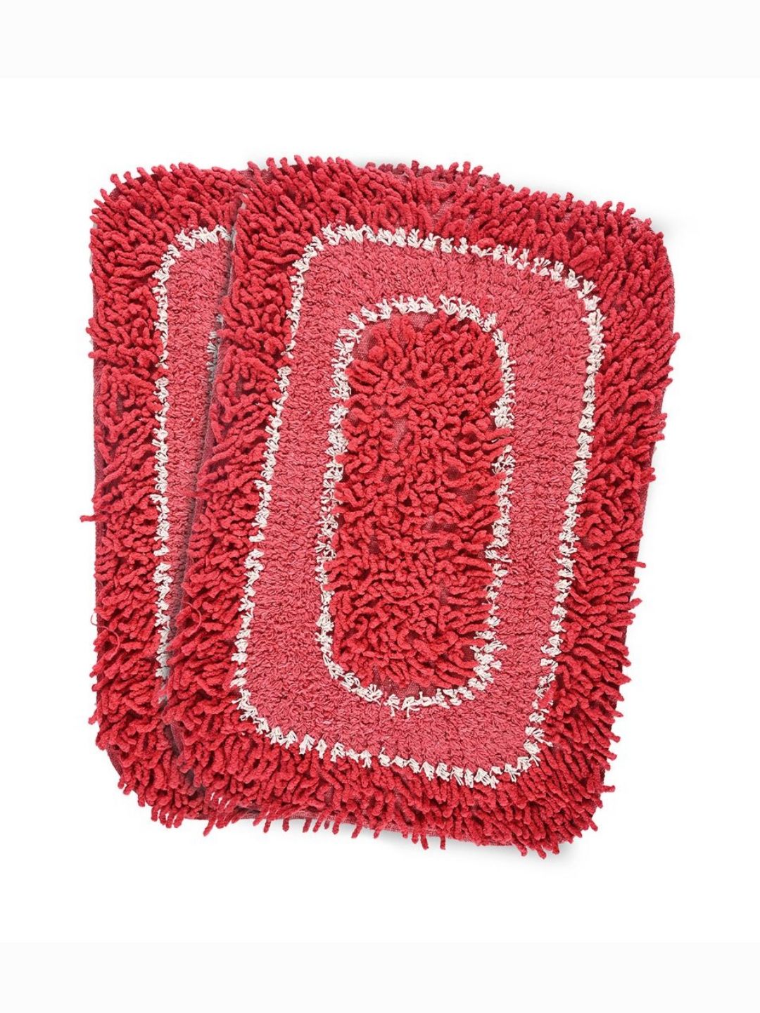 Aura Red & White 2 Pieces Microfibre Soft Anti-Skid Shaggy Doormats-picture-38