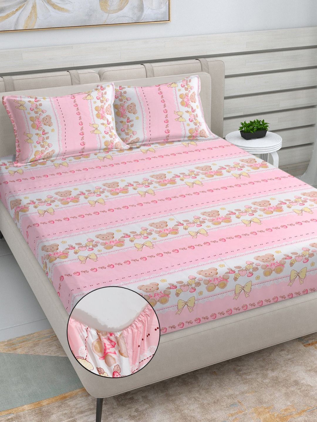 Myntra Elegant Homes Pink Cartoon Characters 300 TC King Bedsheet Set 2.5 m X 2.2 m-picture-27