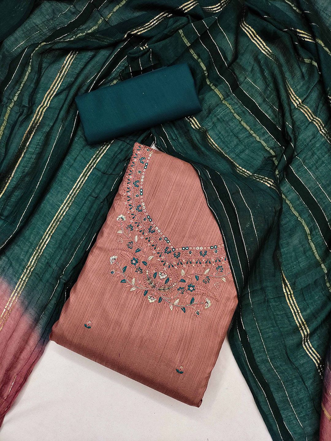 SHADOW & SAINING Floral Embroidered Sequinned Pure Silk Unstitched Dress Material-picture-31