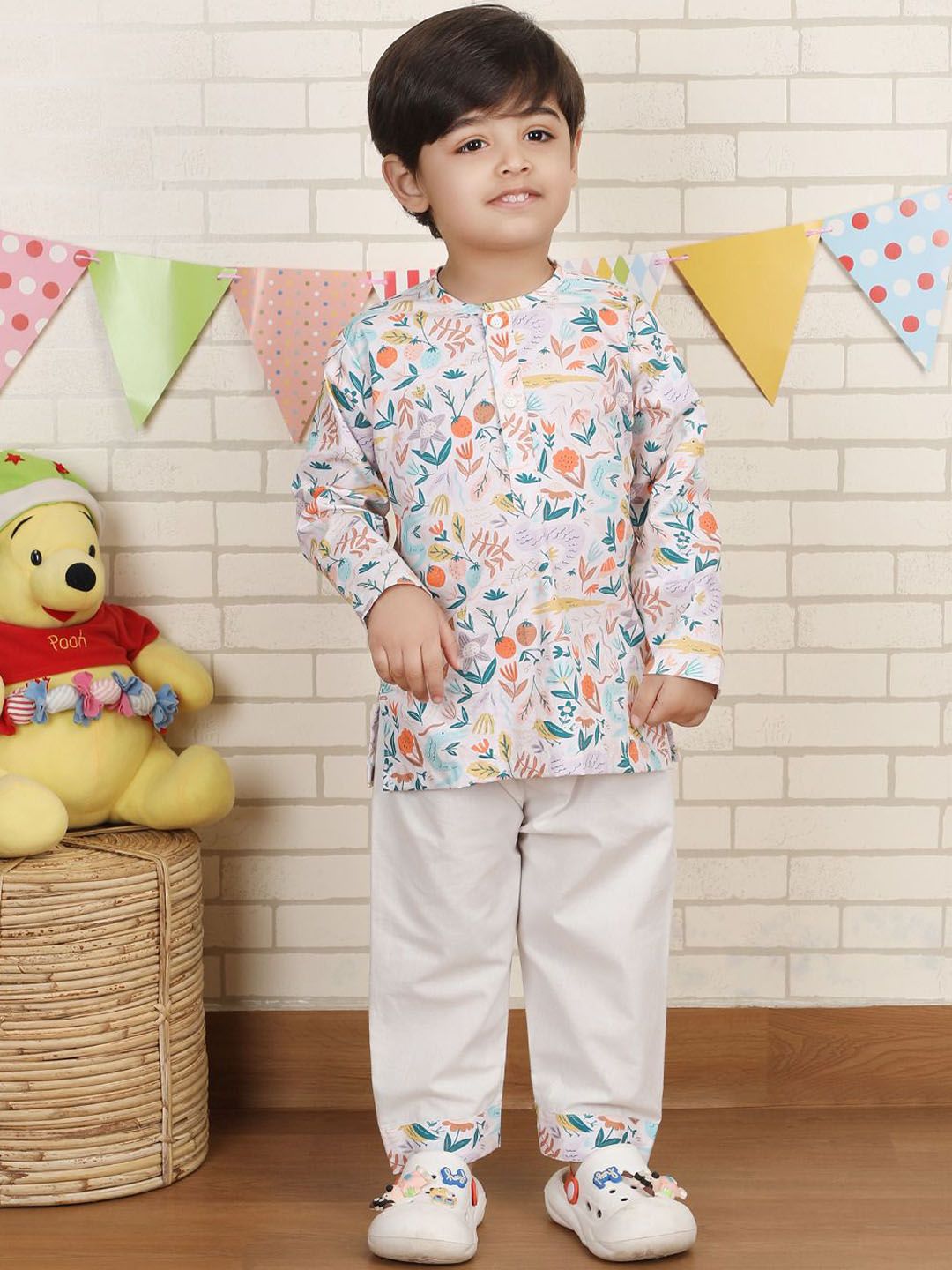Polka Tots Boys Animal Printed Regular Pure Cotton Kurta with Pyjamas-picture-45