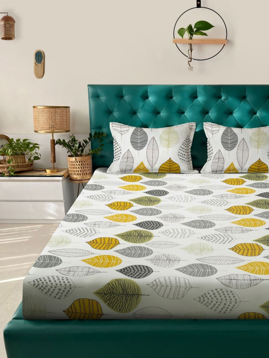 Myntra Elegant Homes Cream & Grey Floral Printed 300 TC King Bedsheet Set 2.5 m x 2.25 m-image-40