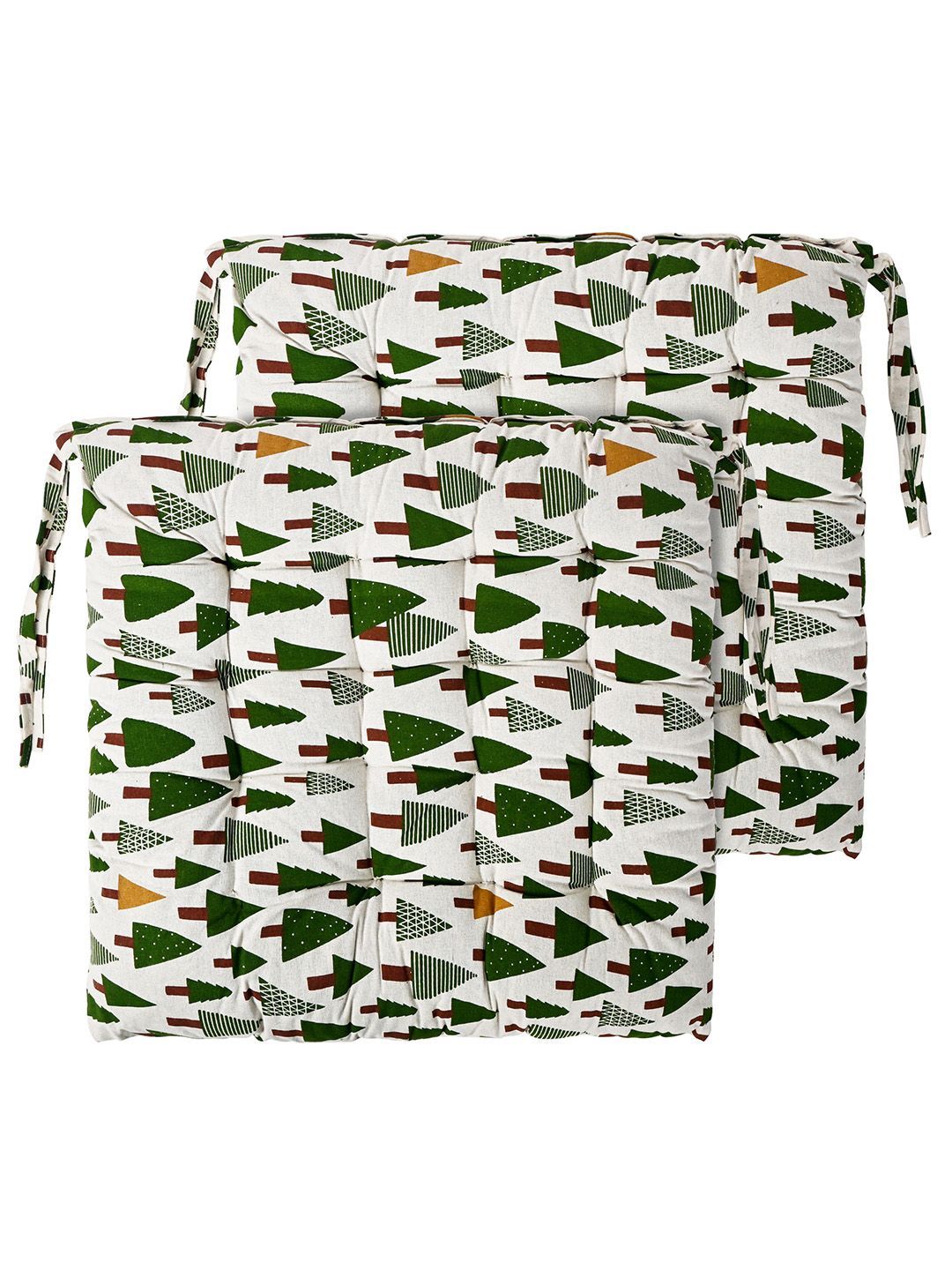 Kuber Industries Green & White 2 Pieces Printed Cotton Comfort Chair Pads-picture-31