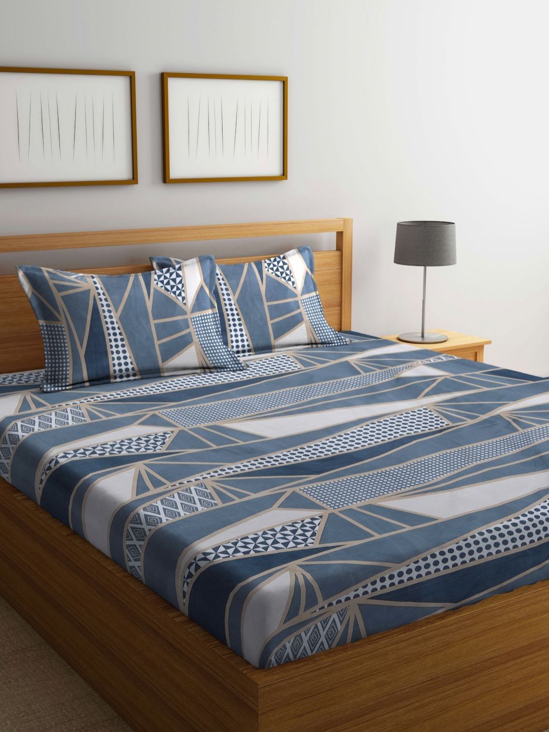 Myntra Elegant Homes Blue & White Printed 300 TC Double King Bedsheet Set 2.50 m x 2.25 m-picture-31