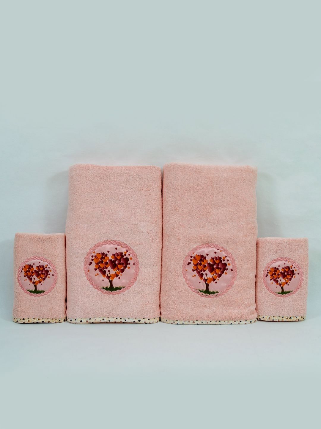 Myntra Elegant Homes Peach & White 4 Piece Printed Cotton 500 GSM Towel Set-picture-12