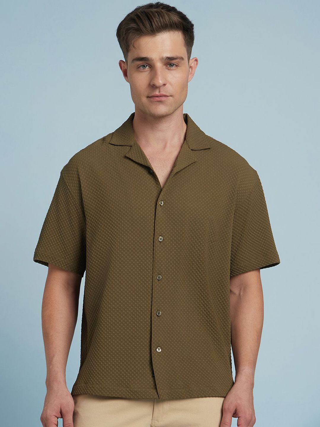 Dennis Lingo Men Classic Relaxed Fit Cuban Collar Textured Casual Shirt-picture-30