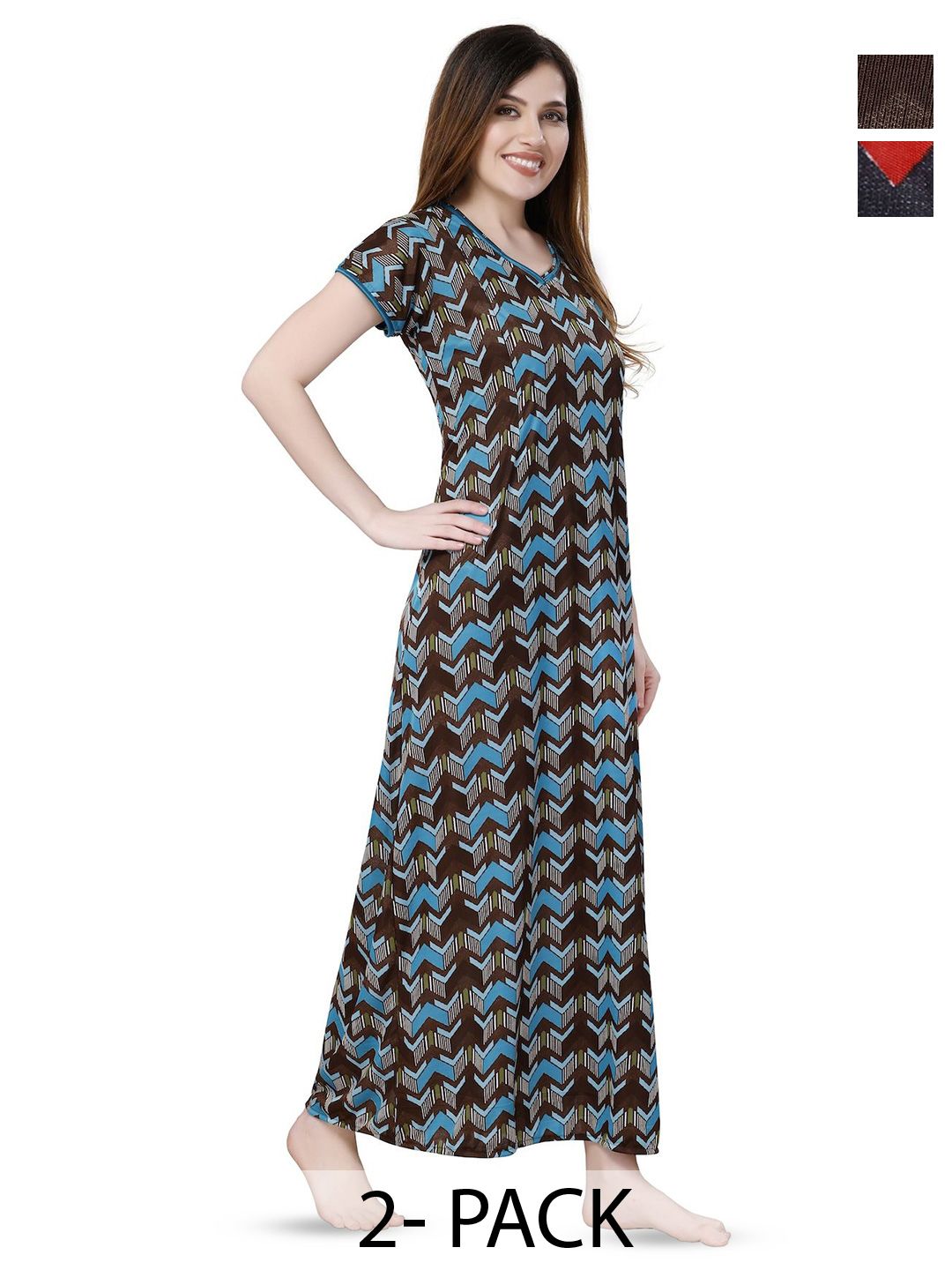 Piu Women Pack Of 2 Printed Maxi Maternity Nightdress-picture-35