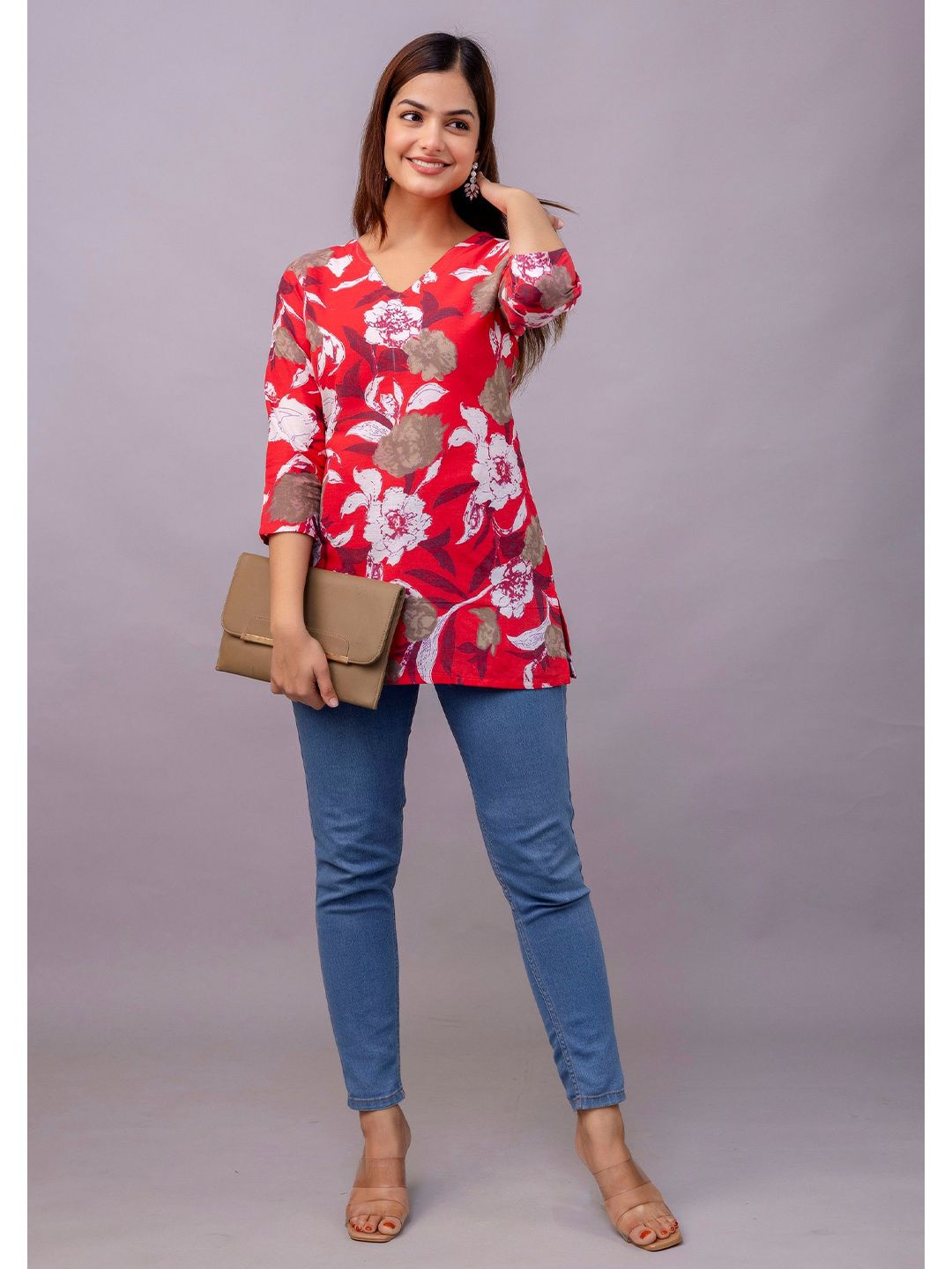 Mialo fashion Women Floral Printed V-Neck Pure Cotton Kurti-picture-53
