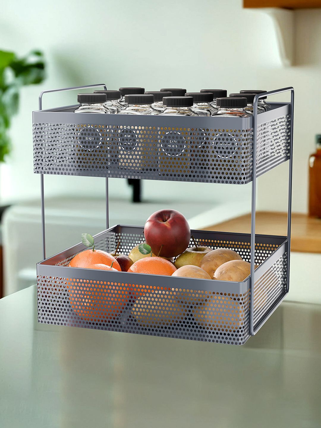 Kuber Industries Grey 2 Pieces Round Shaped 2 Tier Kitchen Organisers-picture-17