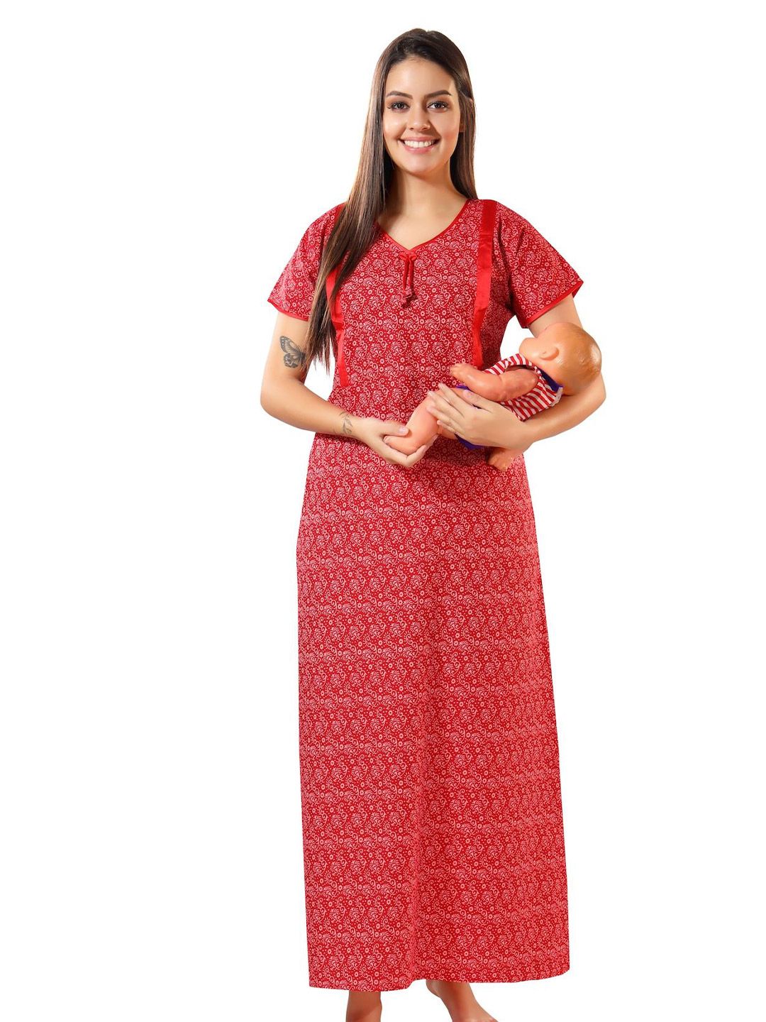 Piu Women Floral Printed Maternity Maxi Nightdress-picture-29