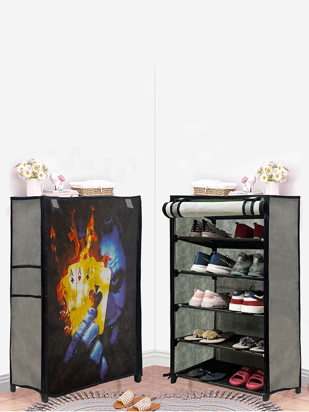 Rmerchants Grey Cards 5-Layer Shoe Rack With Cover-picture-18