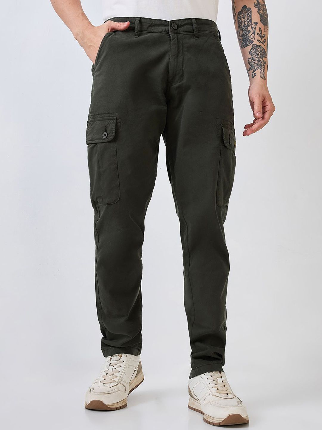 SPYKAR Men Regular Fit Mid Rise Cargo Trousers-picture-12