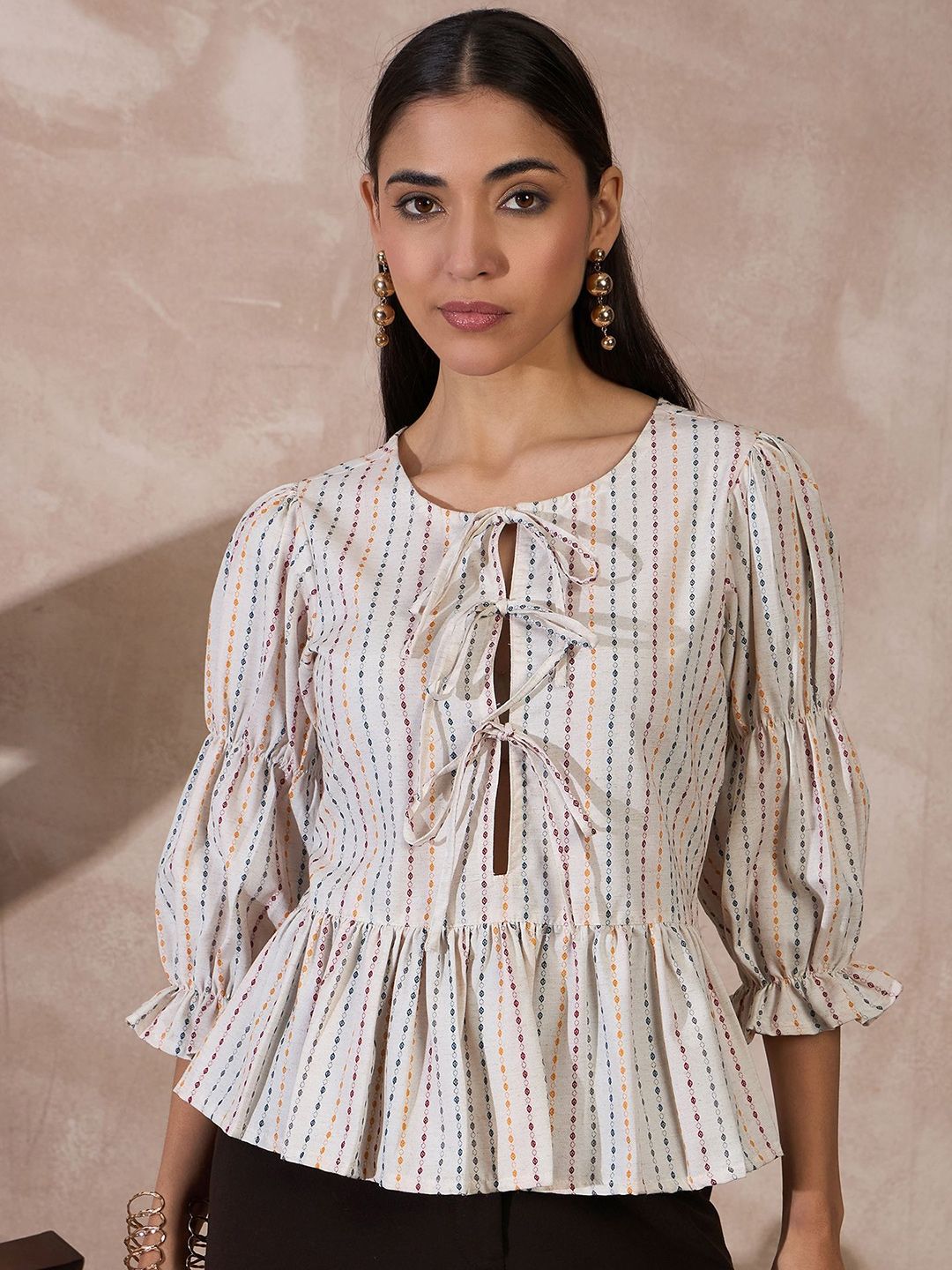 all about you -Women Printed Puff Sleeve Cotton Top