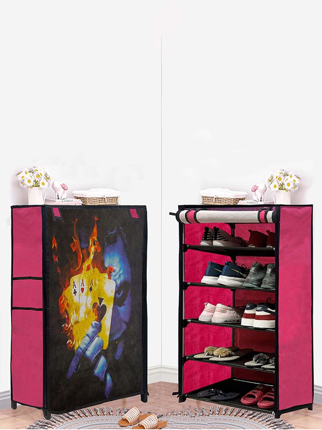 Rmerchants Pink Cards 5-Layer Shoe Rack With Cover-picture-29