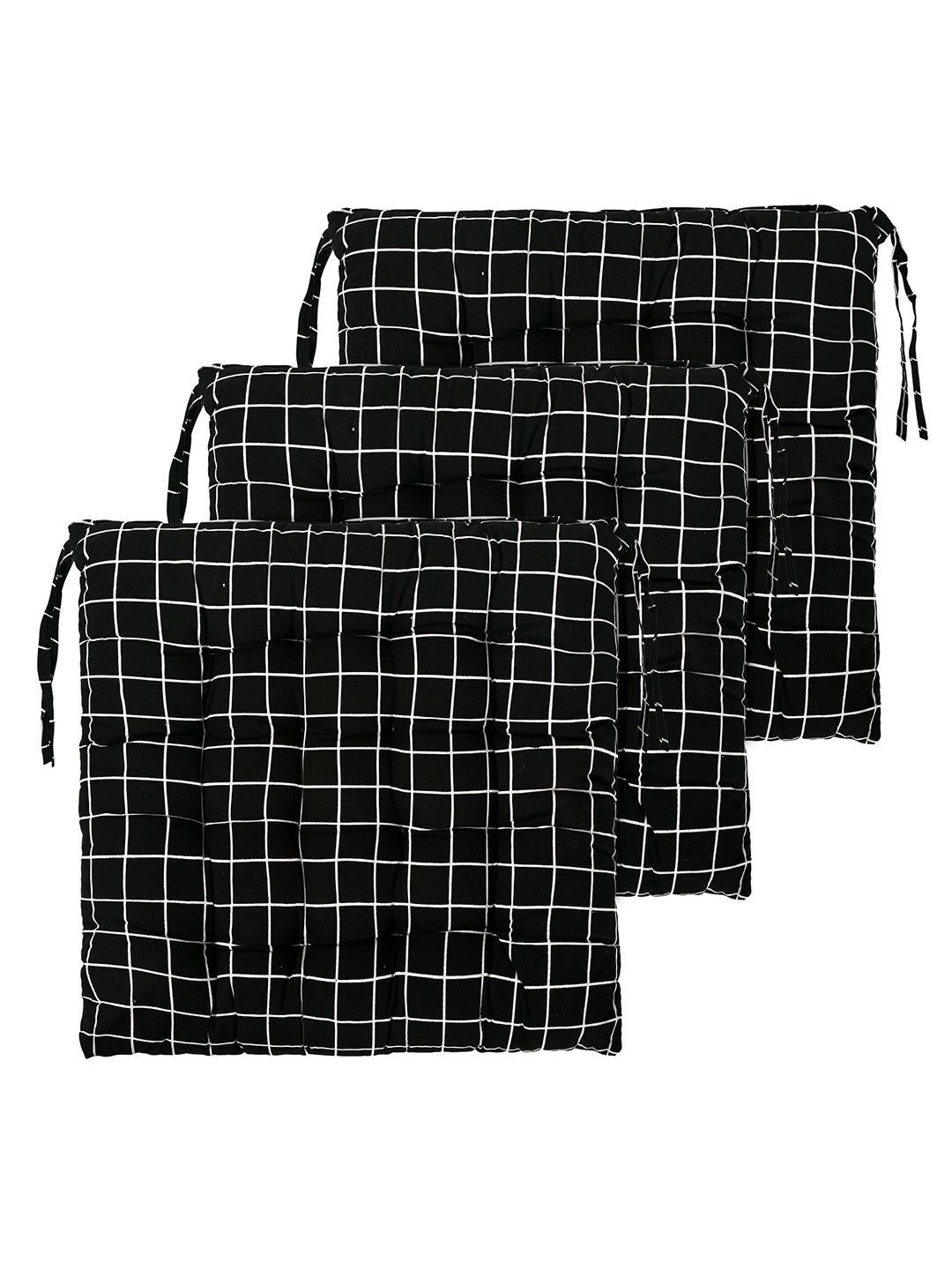 Kuber Industries Black & White 3 Pieces Printed Cotton Comfort Chair Pads-picture-32