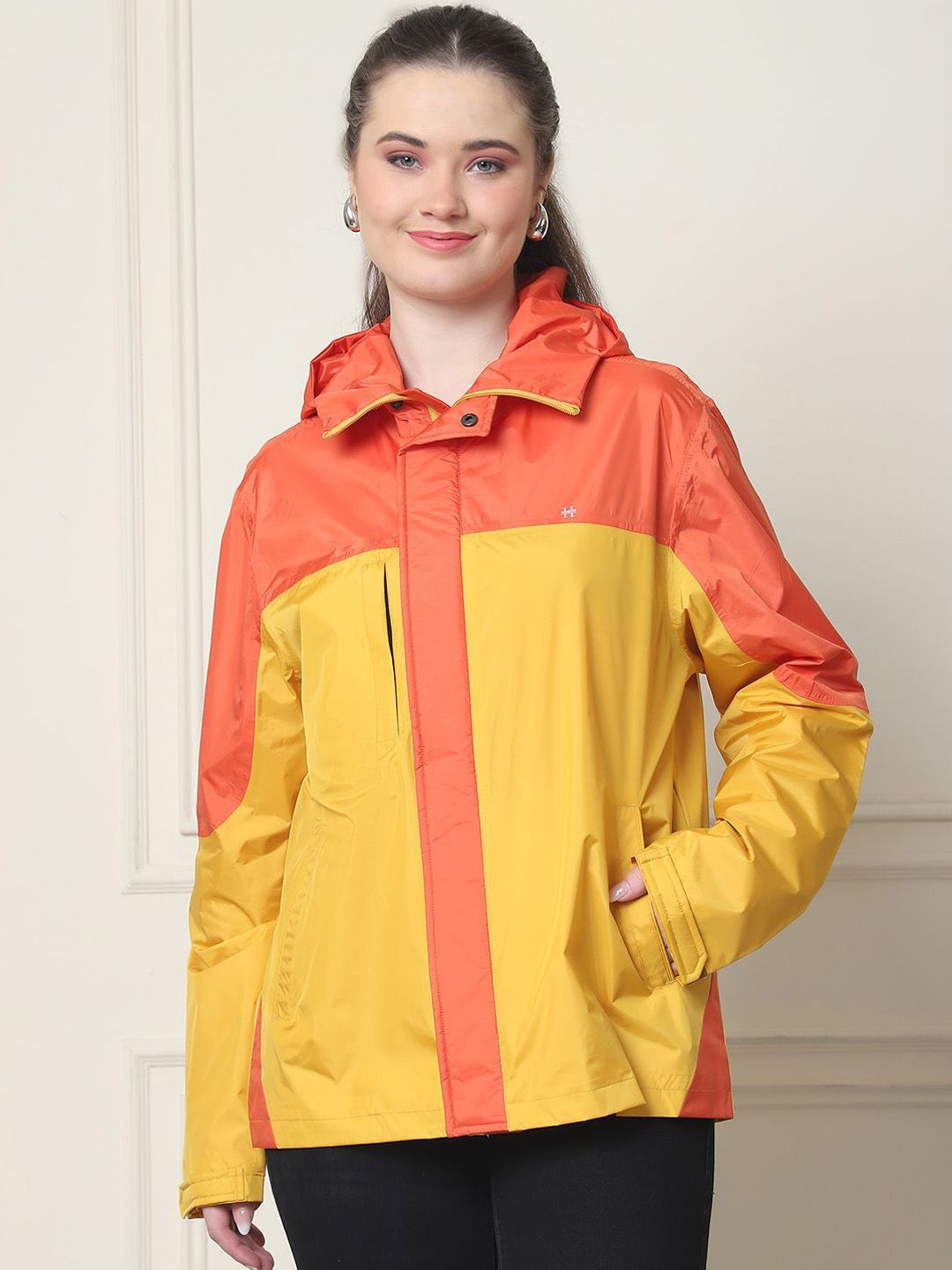 HOUSE OF VEDAS Color Blocked Waterproof Hooded Rain Jacket-image-15