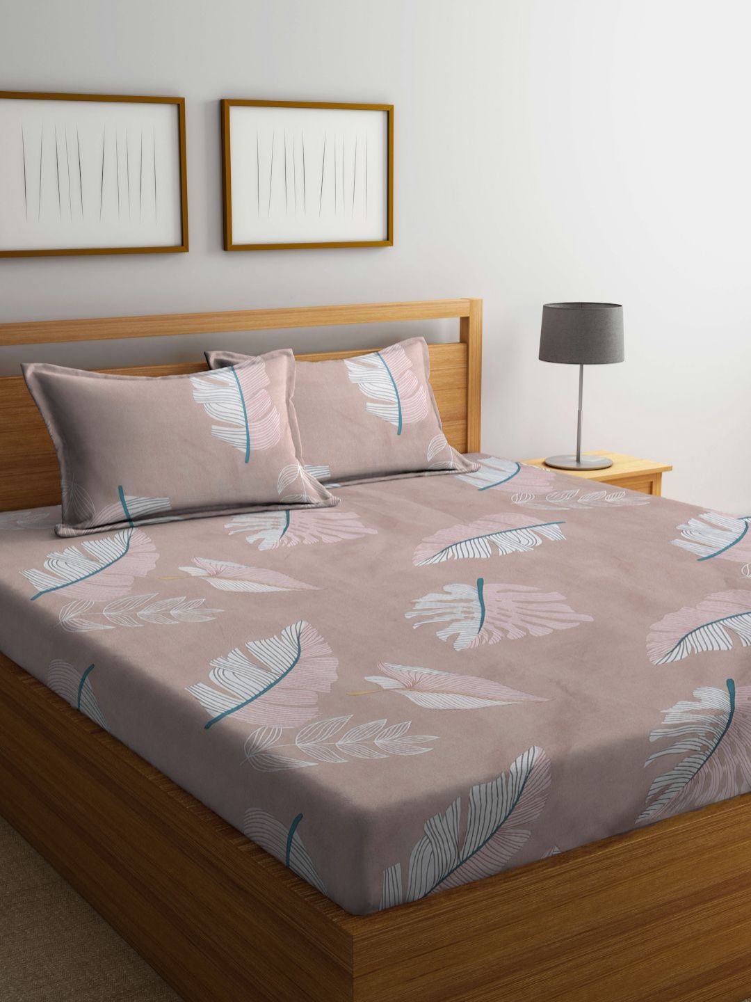 Myntra Elegant Homes Beige & White Printed 300 TC King Bedsheet Set 2.50 m x 2.25 m-picture-30