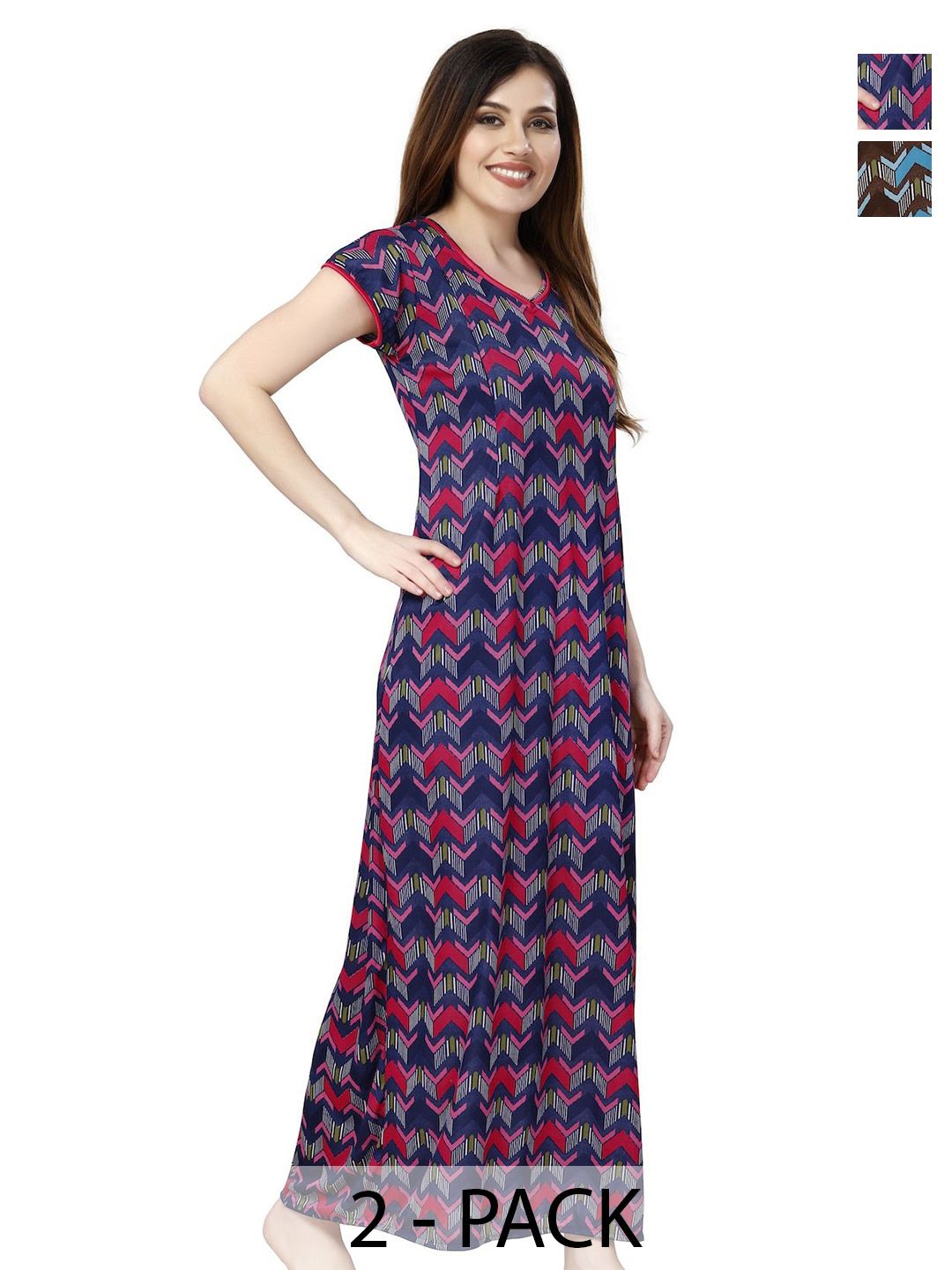 Piu Women Pack of 2 Printed Maxi Nightdress-picture-14