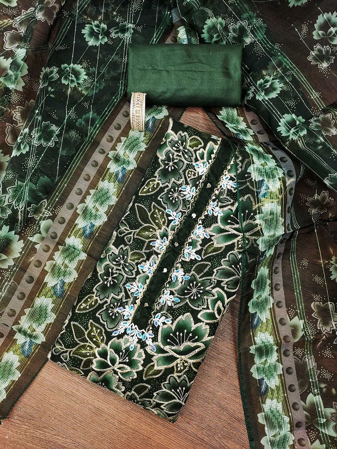 SHADOW & SAINING Floral Printed Sequinned Organza Unstitched Dress Material-picture-15