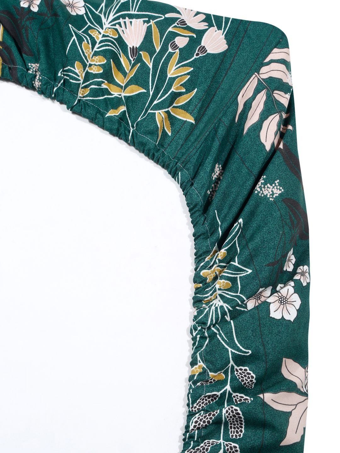 Myntra Elegant Homes Green & Peach Printed Fitted 300 TC King Bedsheet Set 2.50 m x 2.25 m-picture-41