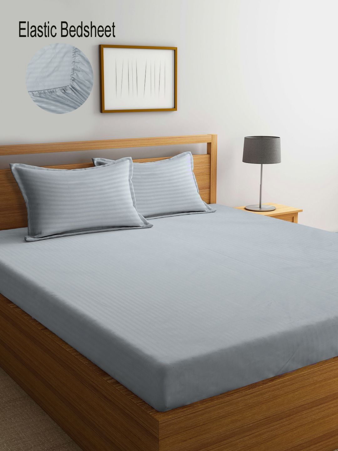 Myntra Elegant Homes Grey Striped 300 TC King Bedsheet Set 2.70m x2.70m-picture-29