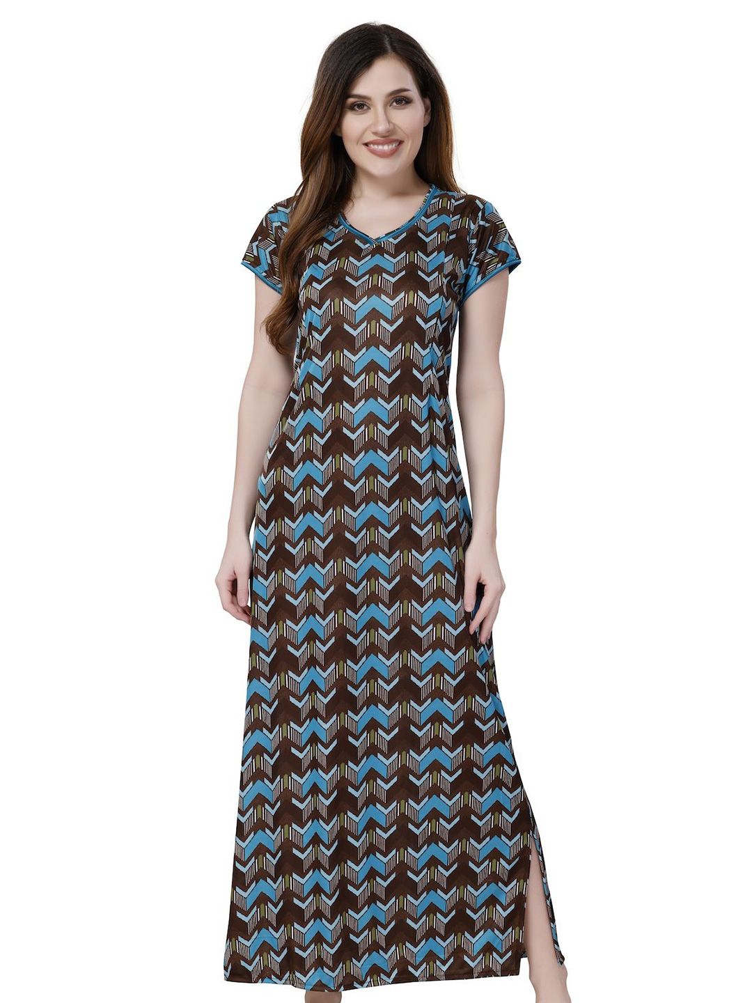 Piu Women Printed V-Neck Maternity Maxi Nightdress-picture-12