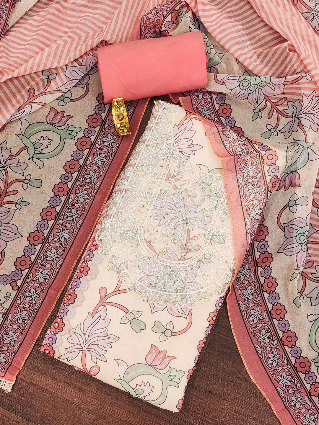 SHADOW & SAINING Floral Printed Sequinned Organza Unstitched Dress Material-picture-22