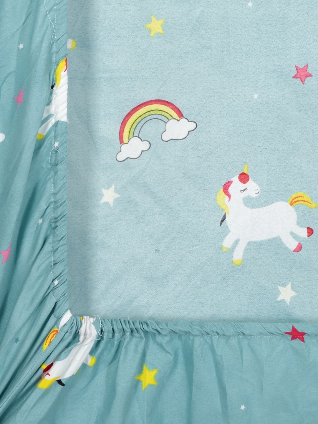 Myntra Elegant Homes Blue & White Printed Fitted 300 TC King Bedsheet Set 2.50m x 2.25m-picture-37