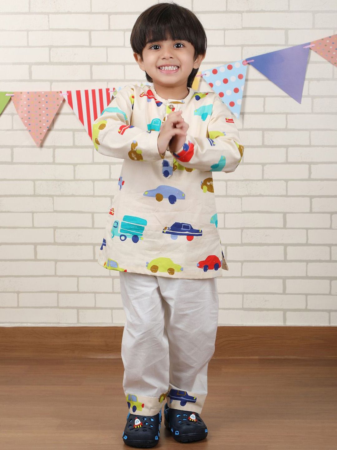 Polka Tots Boys Printed Regular Pure Cotton Kurta with Pyjamas-picture-53